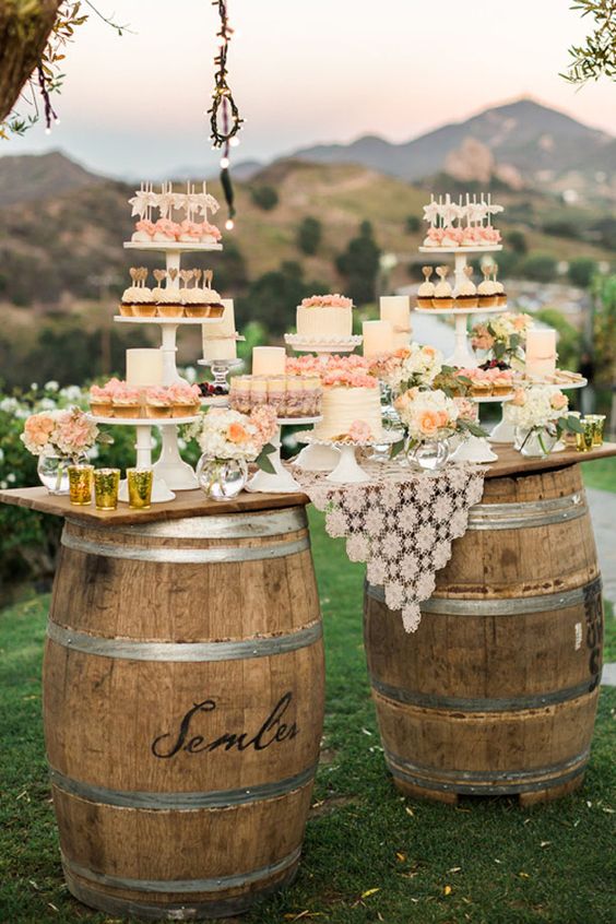 Wine barrel wedding or party table feature 