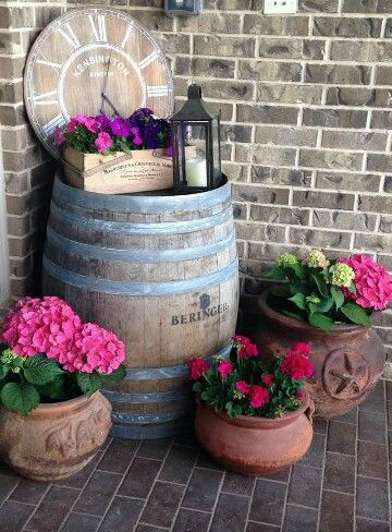 Vintage wine barrel feature
