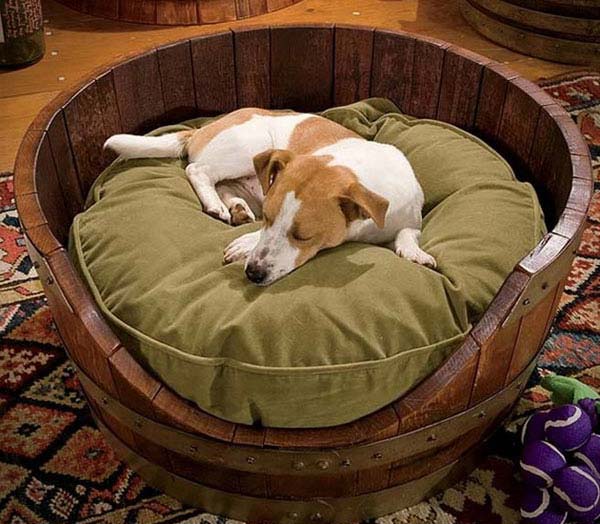 Wine barrel dog bed