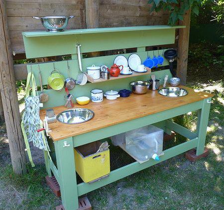 Mud Kitchen painted green