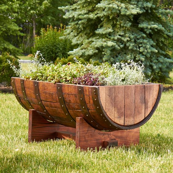Wine barrel split garden bed