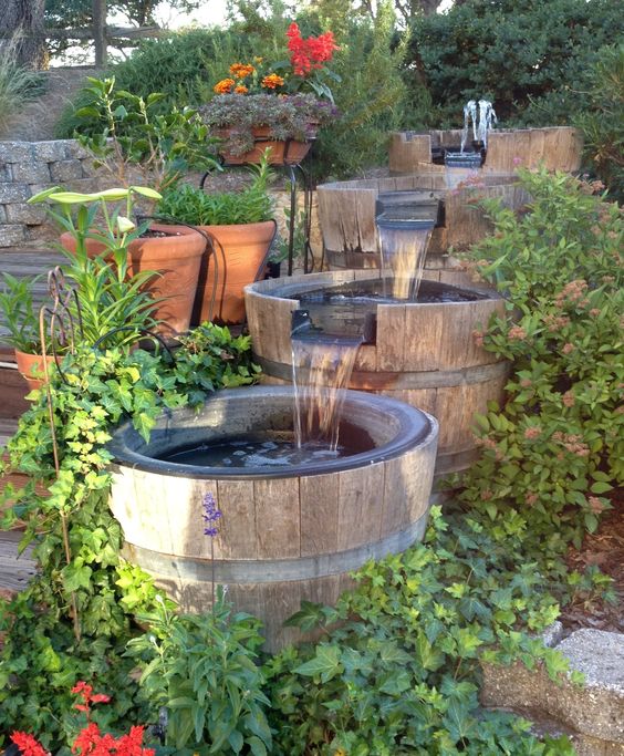 Wine barrel water feature 