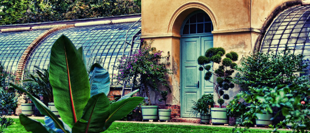 Huge greenhouse in botanical gardens