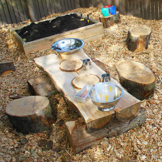 Rustic Mud Kitchen made from logs