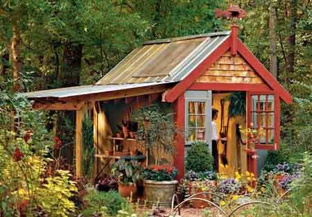 Rustic red and wooden shed