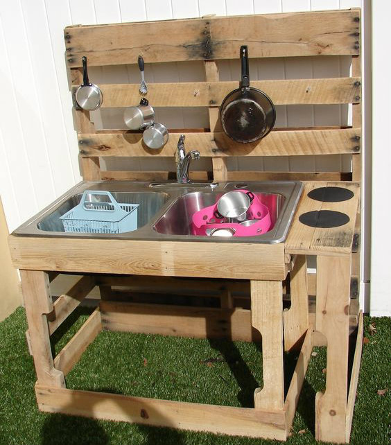 Mud Kitchen with sink made from recycled pallets