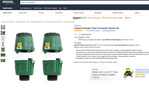Hoselink Fittings on Amazon Screenshot